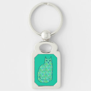 Mid-Century Modern Cat, Mint and Lime Green Keychain