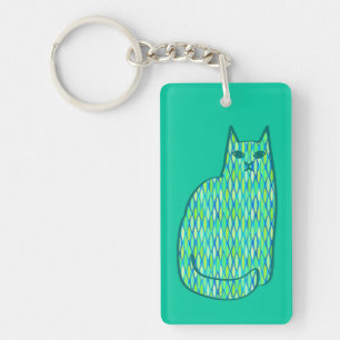 Mid-Century Modern Cat, Mint and Lime Green Keychain