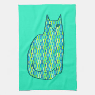 Mid-Century Modern Cat, Mint and Lime Green Kitchen Towel