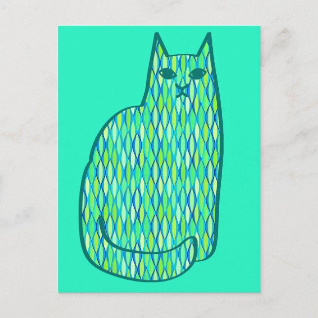 Mid-Century Modern Cat, Mint and Lime Green Postcard (Front)