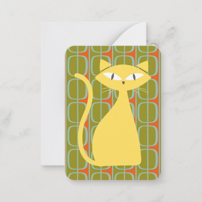 Mid Century Modern Cat on Geometric Pattern Card (Front)