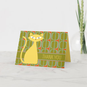 Mid Century Modern Cat on Geometric Pattern Thank You Card