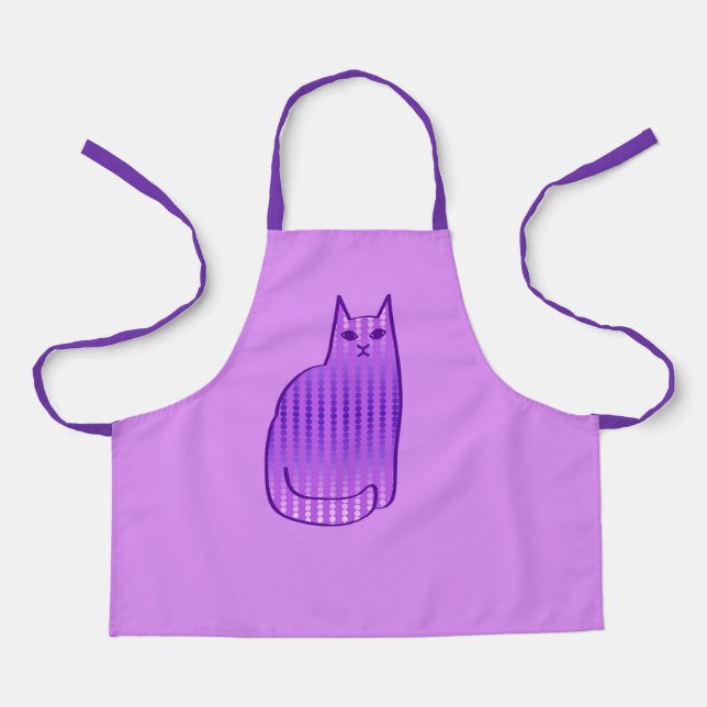 Mid-Century Modern Cat, Orchid and Purple Apron (Front)