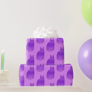 Mid-Century Modern Cat, Orchid and Purple Wrapping Paper