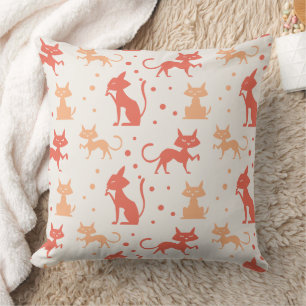 Mid-Century Modern Cat Pattern Throw Pillow