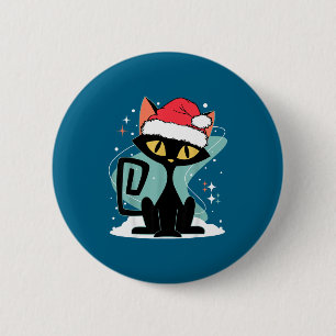 Mid Century Modern Cat Santa Hat Christmas 70s Ret 2 Inch Round Button