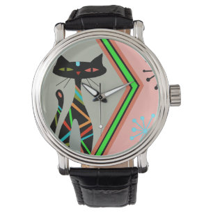 Mid century modern cat star watch time gift