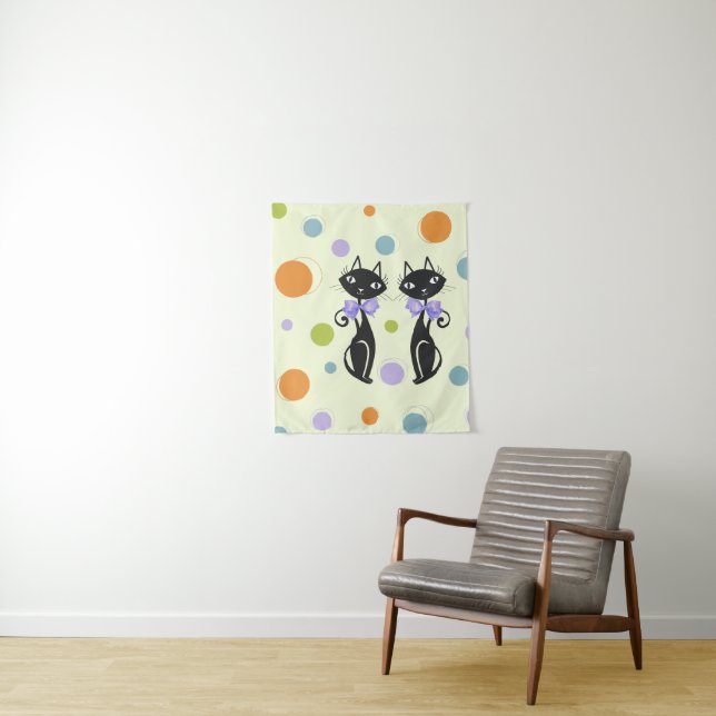 Mid Century Modern Cat Tapestry (In Situ)