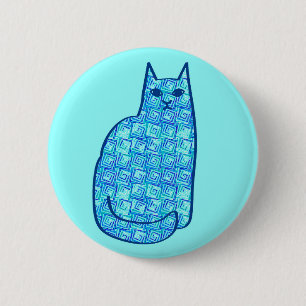 Mid-Century Modern Cat, Turquoise and Navy 2 Inch Round Button
