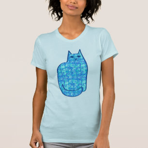 Mid-Century Modern Cat, Turquoise and Navy T-Shirt