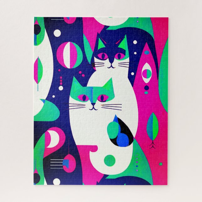  Mid-Century Modern Cats on a Dark Blue Background Jigsaw Puzzle (Vertical)