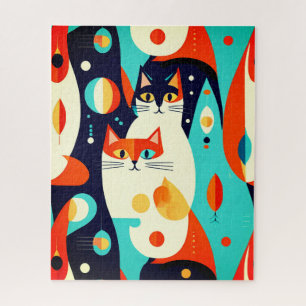 Mid-Century Modern Cats on an Abstract Background Jigsaw Puzzle