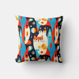  Mid-Century Modern Cats on an Abstract Background Throw Pillow