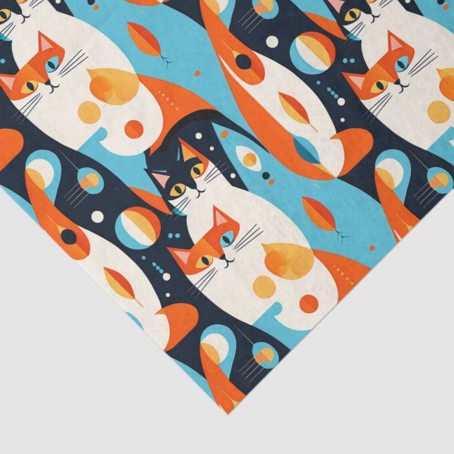  Mid-Century Modern Cats on an Abstract Background Tissue Paper (Detail)