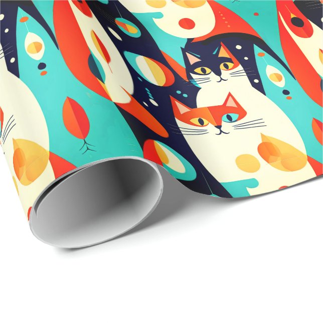  Mid-Century Modern Cats on an Abstract Background Wrapping Paper (Roll Corner)