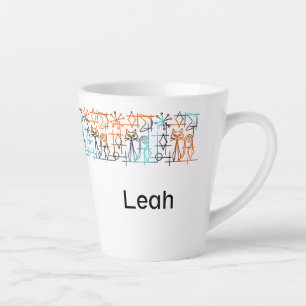 Mid-Century Modern Cats Personalized Latte Mug