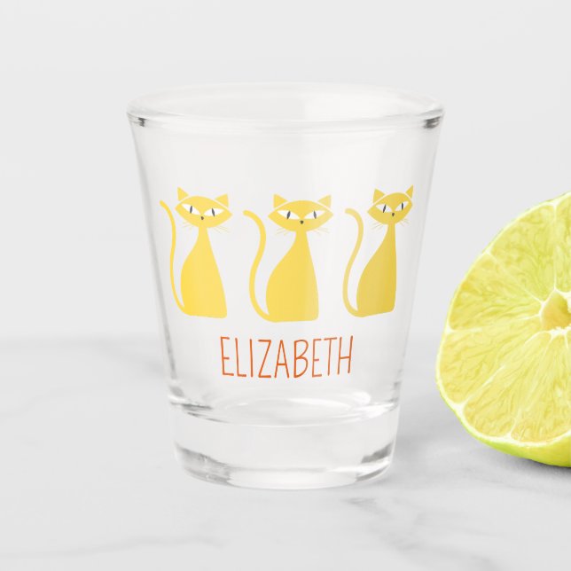 Mid Century Modern Cats Personalized Shot Glass (Front)