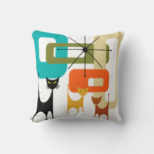 Mid-century Modern Cats  Throw Pillow