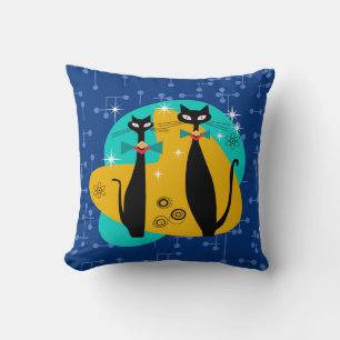 Mid century modern Cats Throw Pillow