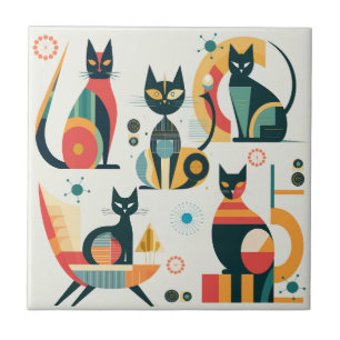 Mid Century Modern Cats Tile