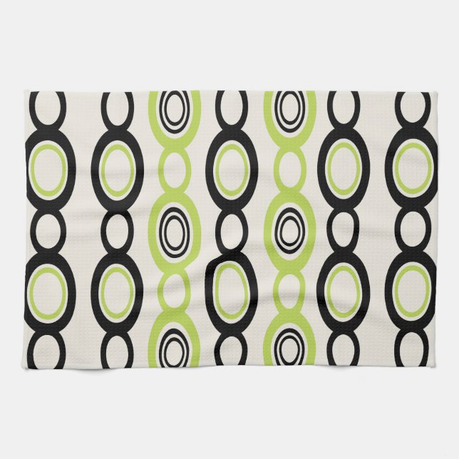 Mid Century Modern Chain Links Black Chartreuse Kitchen Towel (Horizontal)