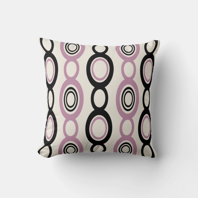 Mid Century Modern Chain Links Black Mauve Throw Pillow (Front)