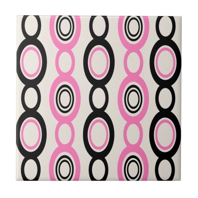 Mid Century Modern Chain Links Black Pink Tile (Front)