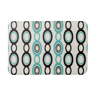 Mid Century Modern Chain Links Black Turquoise Bath Mat