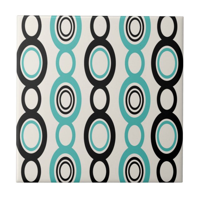 Mid Century Modern Chain Links Black Turquoise Tile (Front)