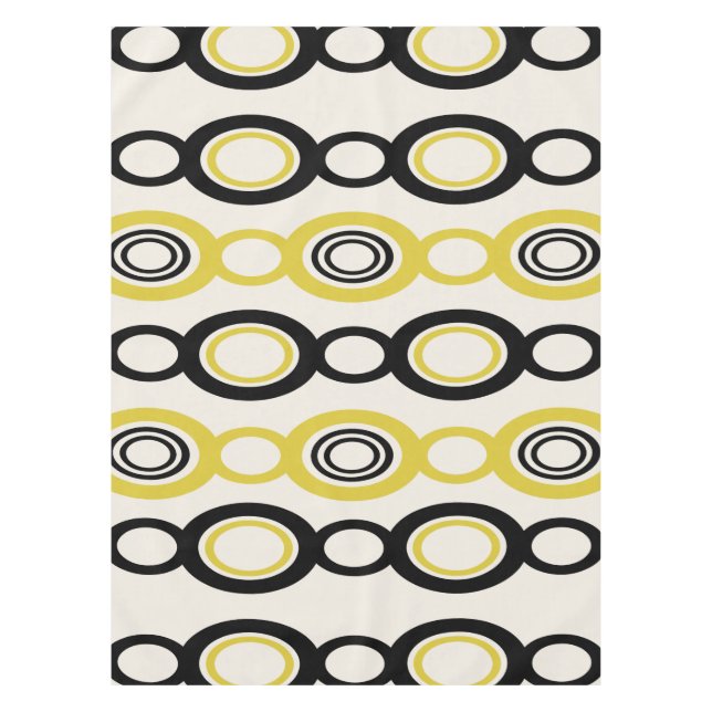 Mid Century Modern Chain Links Black Yellow Tablecloth (Front)
