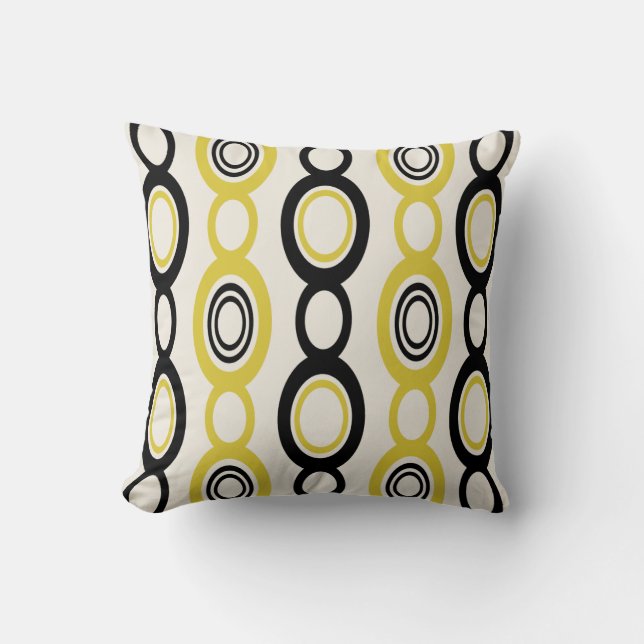 Mid Century Modern Chain Links Black Yellow Throw Pillow (Front)