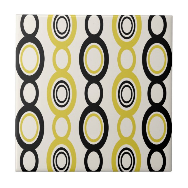 Mid Century Modern Chain Links Black Yellow Tile (Front)