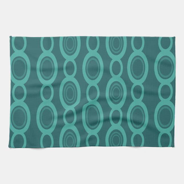 Mid Century Modern Chain Links Teal Kitchen Towel (Horizontal)