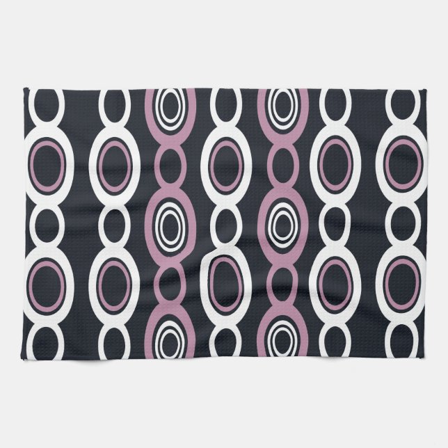 Mid Century Modern Chain Links White Mauve Kitchen Towel (Horizontal)