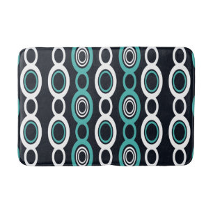 Mid Century Modern Chain Links White Turquoise Bath Mat