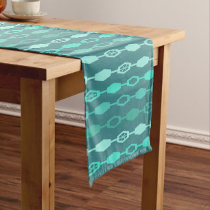 Mid Century Modern Chains Teal Short Table Runner