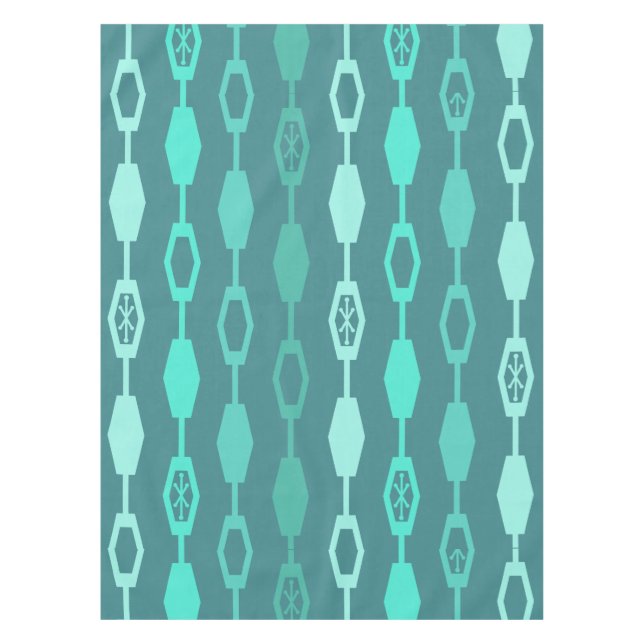 Mid Century Modern Chains Teal Tablecloth (Front)