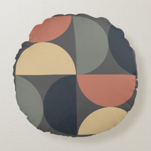 Mid Century Modern Charcoal Salmon Round Pillow