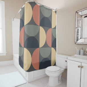 Mid Century Modern Charcoal Salmon Shower Curtain