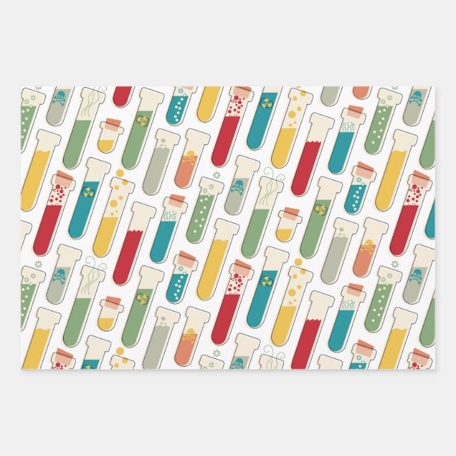 Mid Century Modern Chemistry Test Tube Stripe Wrapping Paper Sheet (Front)