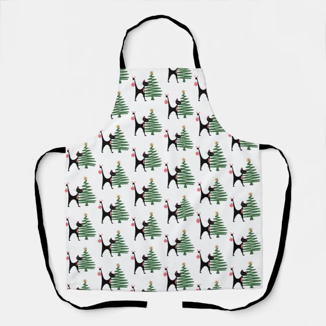 Mid-century Modern Christmas 1950's Atomic Cat Apron (Front)