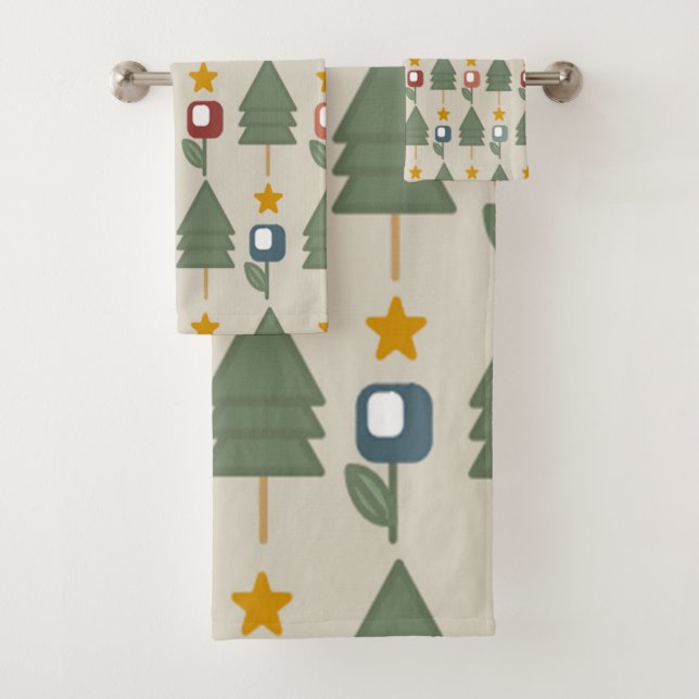 Mid-Century Modern Christmas Bath Towel Set (Insitu)