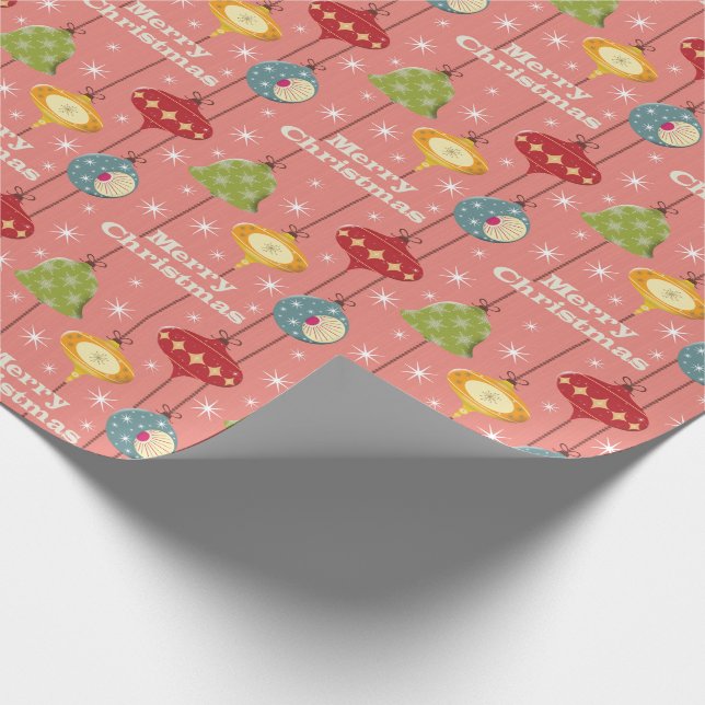 Mid Century Modern Christmas Baubles Wrapping Pape Wrapping Paper (Corner)