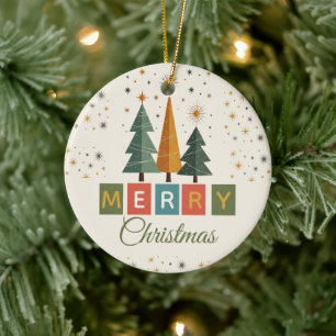 Mid-Century Modern Christmas Card Ceramic Ornament
