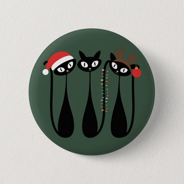 Mid Century Modern Christmas Cats Retro Classic 2 Inch Round Button (Front)