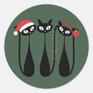 Mid Century Modern Christmas Cats Retro Classic Classic Round Sticker
