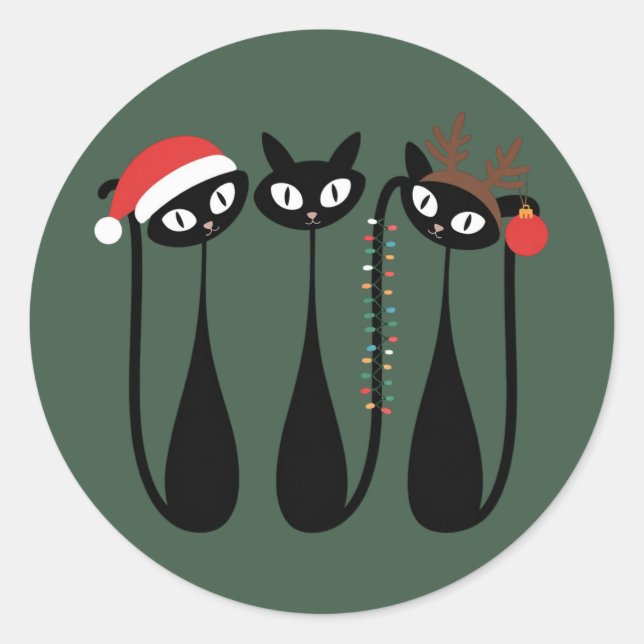 Mid Century Modern Christmas Cats Retro Classic Round Sticker (Front)