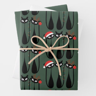 Mid Century Modern Christmas Cats Retro Classic Wrapping Paper Sheet