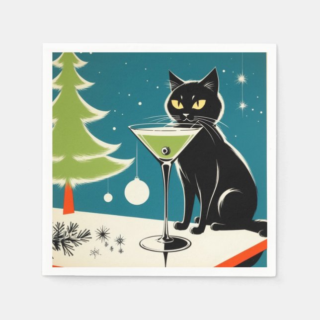Mid-Century modern, Christmas cocktail napkin (Front)