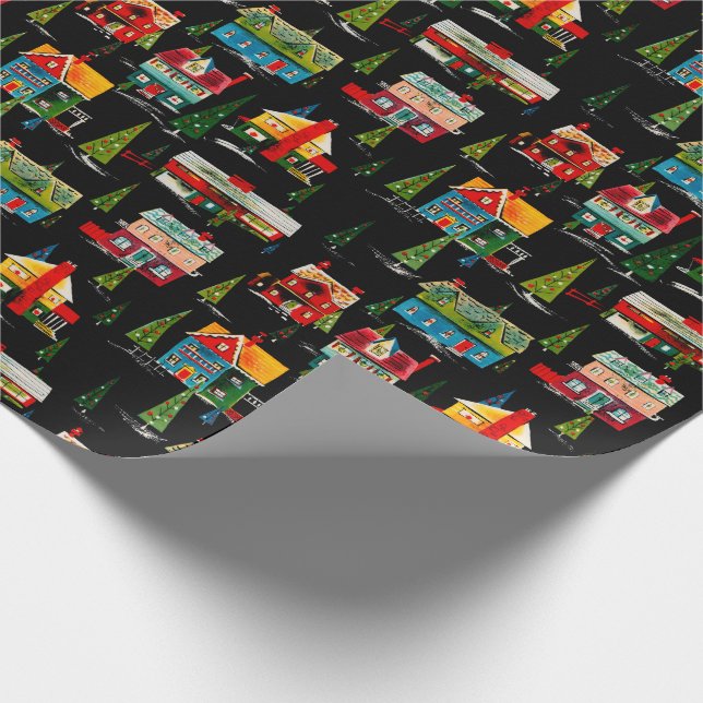 Mid Century Modern Christmas Houses Wrapping Paper (Corner)